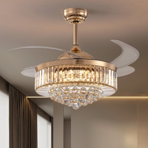 Houstyn Dimmable Crystal Ceiling Fan with LED Lights and Remote Control