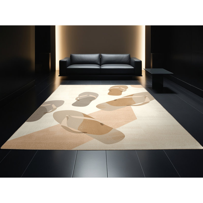 Tapis beige uni lavable à la machine de couleur moderne Brentwood, 2 x 3