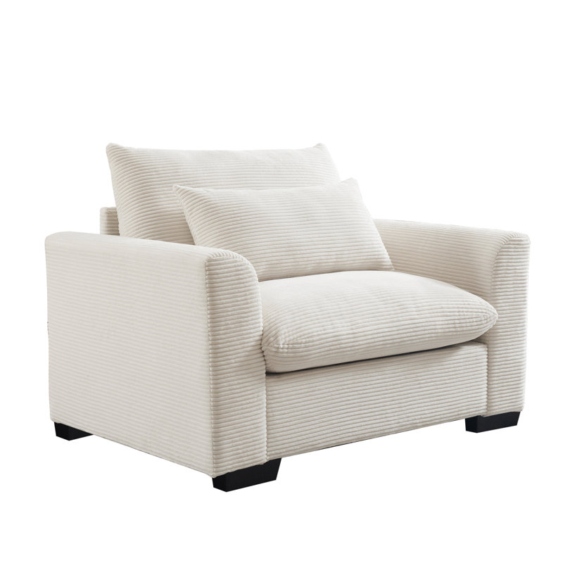 Deep Seat Single Sofa Accent Chair with Waist Pillow, Beige Corduroy