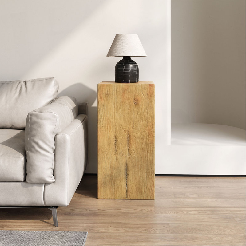 Wood-Look Square-Column MGO End Table/  H33.75"/Wood-Like Distressed Finish/ Mix With Different Heights/ Indoor Outdoor Use