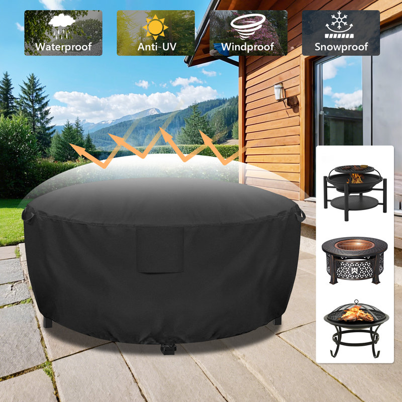 Outdoor Grill Waterproof Cover Round Fire Pit Cover, Black, 51″D x 25″H