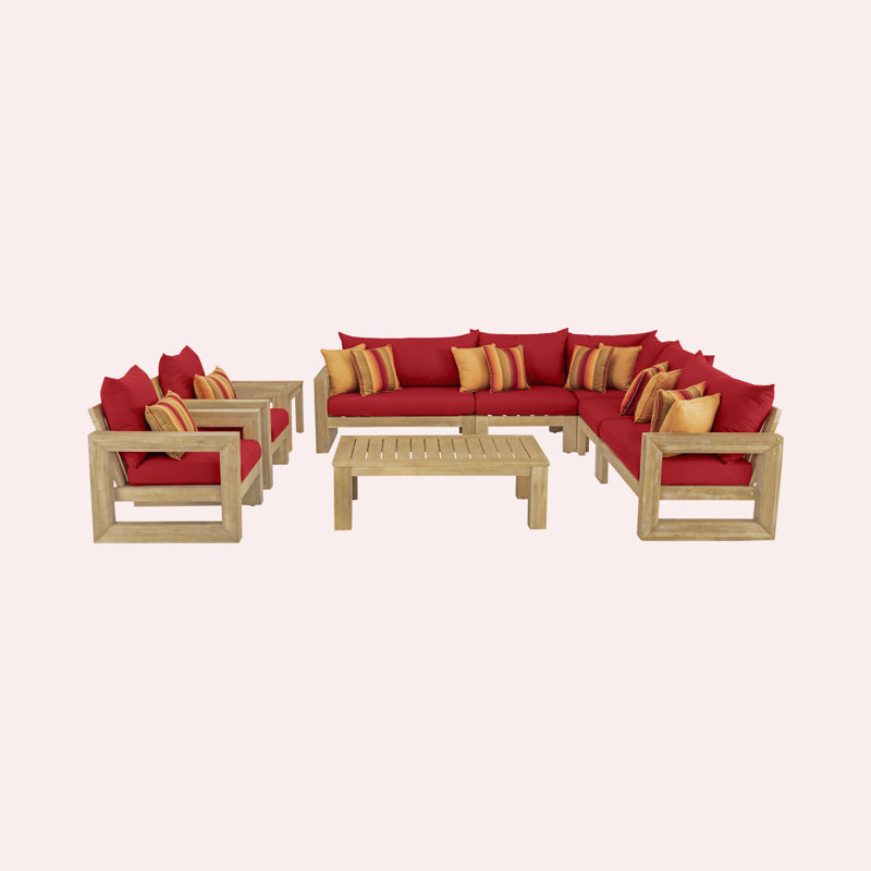 Ensemble de conversation modulaire avec coussins Sehrish Sunbrella, Toile Sunbrella® rouge Jockey
