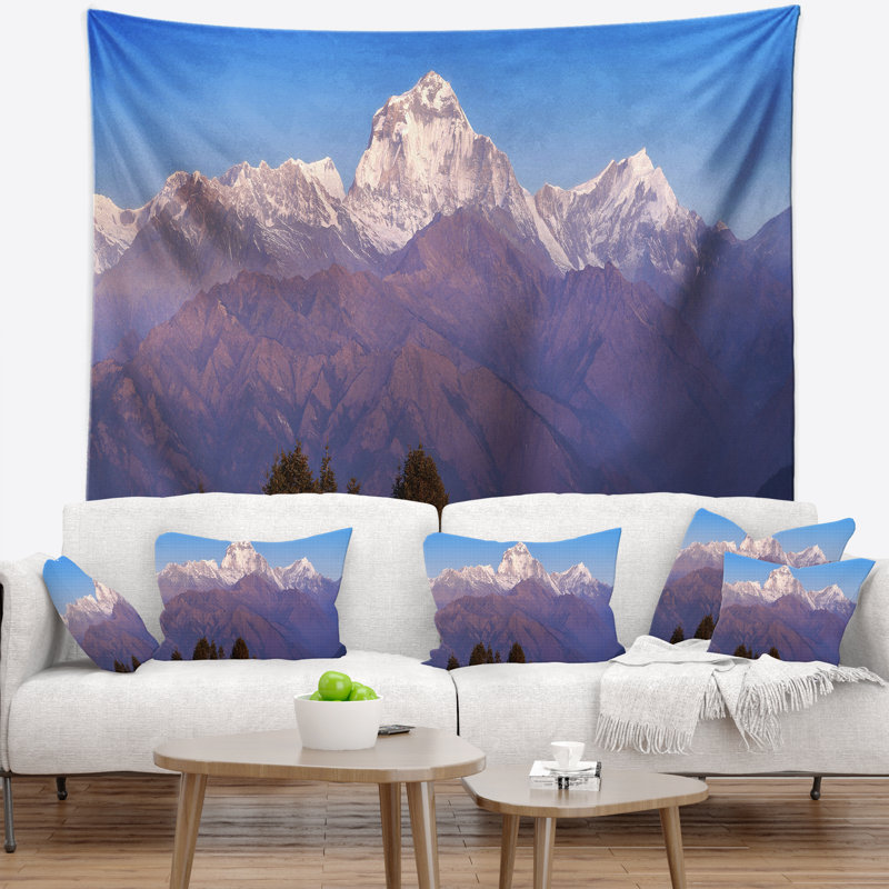 Paysage avec des sommets enneigés de Dhaulagiri, tapisserie de l'Himalaya, H 50 po x l 60 po