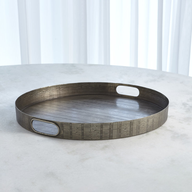 Plateau rond en nickel gravé Kokoro