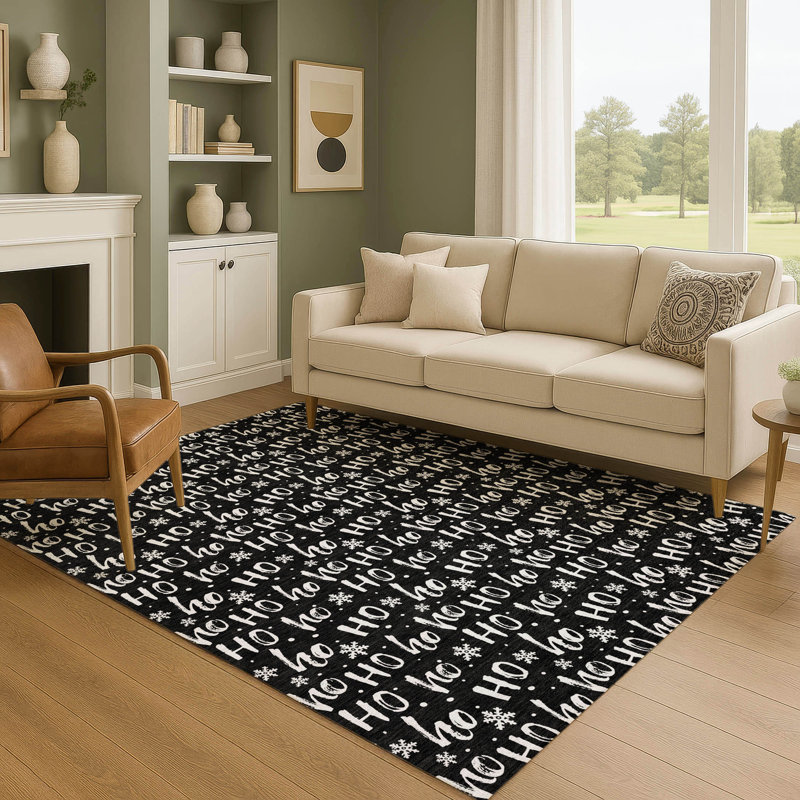 Tapis de Noël haut de gamme lavable à la machine AMF1814 HoHoHo, Rectangulaire 8 pi x 10 pi