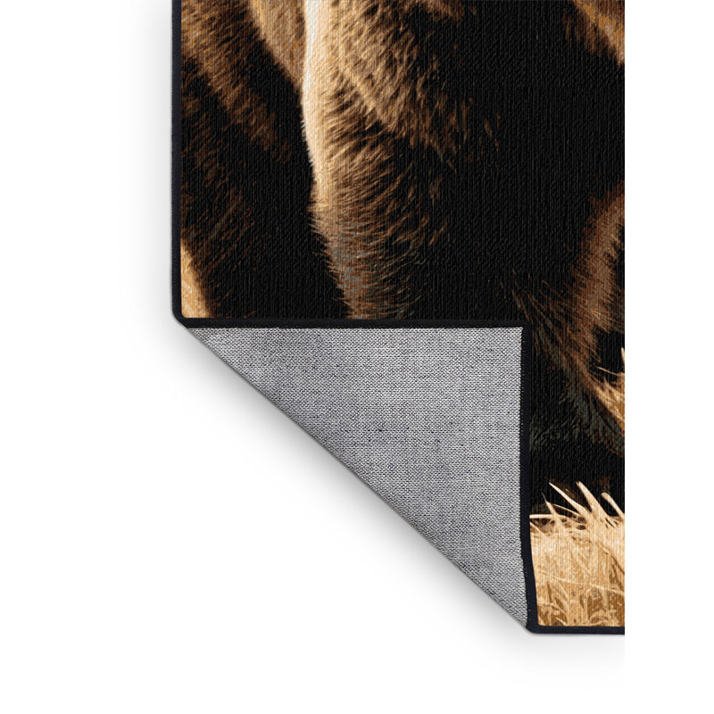 Washable Grizzly Bear Wildlife Area Rug, Round 4'