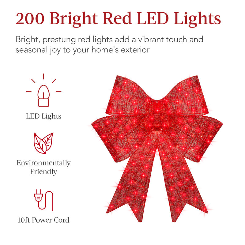 48'' Red LED Pre-Lit Outdoor Christmas Bow with Metal Frame
