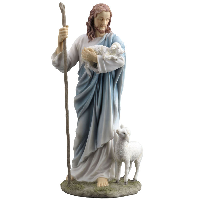 11,42 po H Jésus le berger en résine de polyester de couleur claire