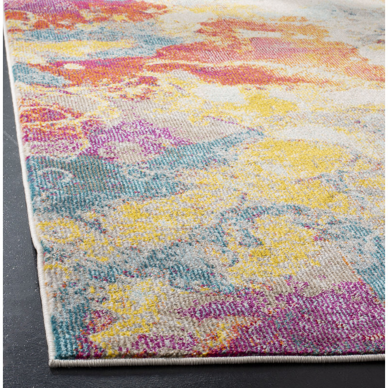 Tapis abstrait orange / jaune / bleu Donnelsville, Rectangle 3 pi x 5 pi