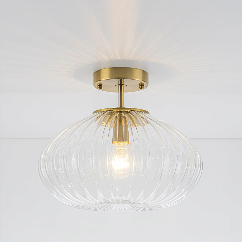 Plafonnier semi-encastré 1 lumière en verre nervuré