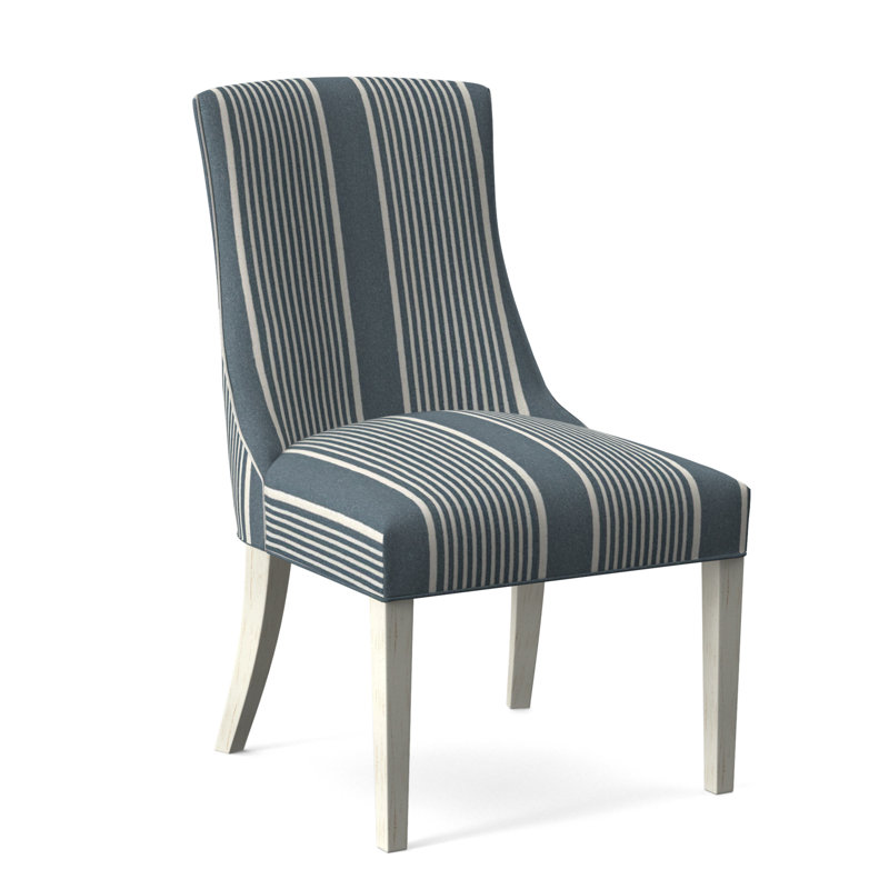 Tuxedo Slipper Dining Chair, Light Blue Performance Fabric; 0851-55, Antique Frost White Finish