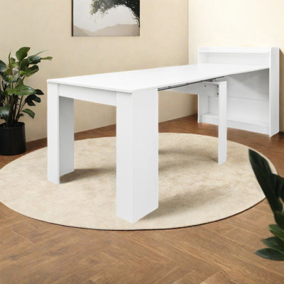 Extendable Dining Tables (table only, no chairs, complete with top and legs) with Storage White Wood MDF Modern Small Kitchen