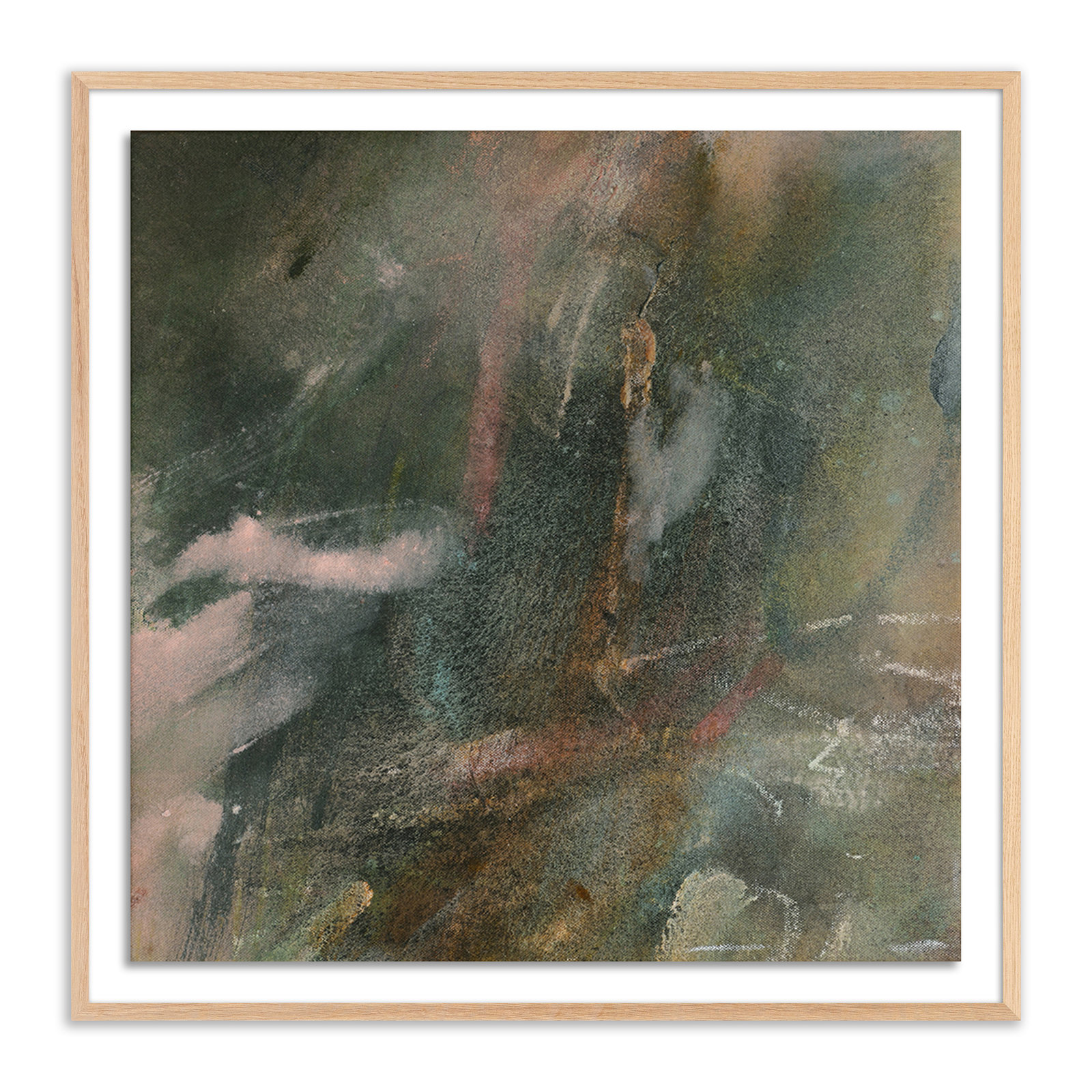 Last Night The Rain Spoke To Me by Allis, 40" H  x  40" W x 2.5" D, Light Brown Framed