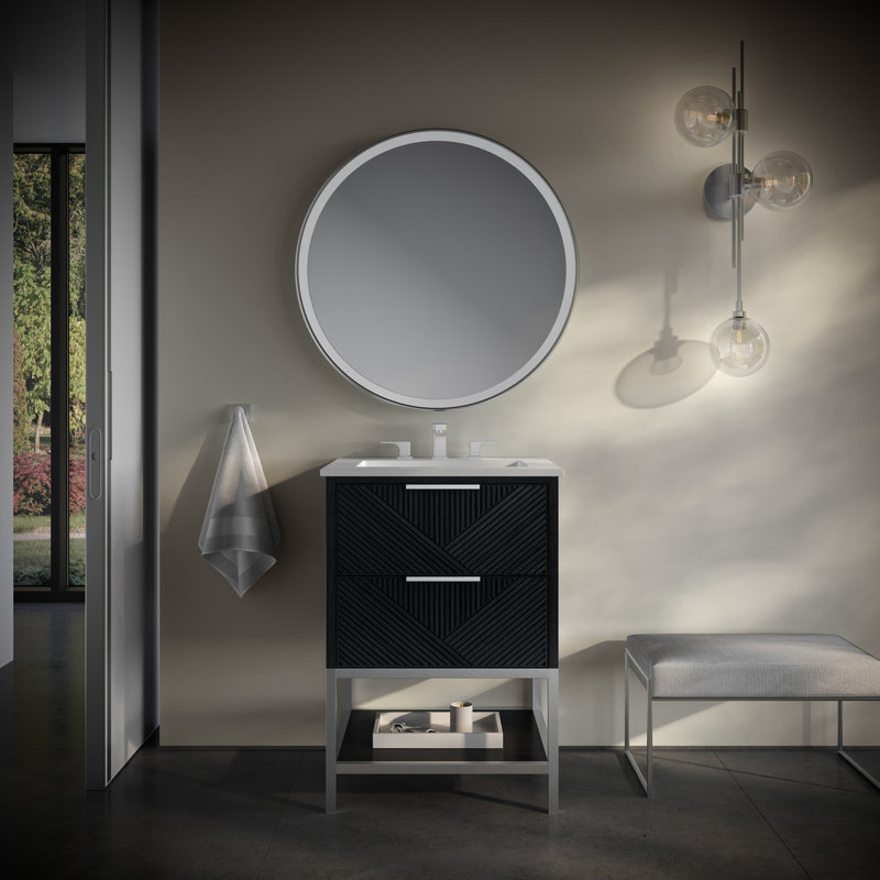 Diamond 24'' W Single Vanity, White Quartz, Charcoal Black, Brushed Nickel