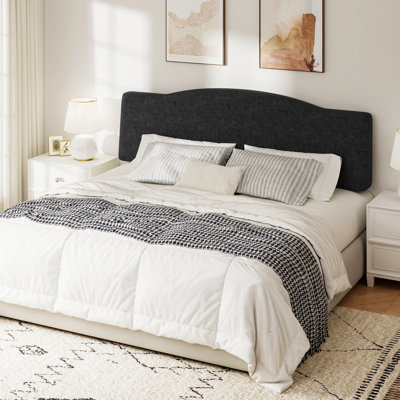 Upholstered Linen Headboard with Adjustable Height, Ergonomic Wedge Backrest for 6"-15" Mattress, No Assembly Required - King, Black