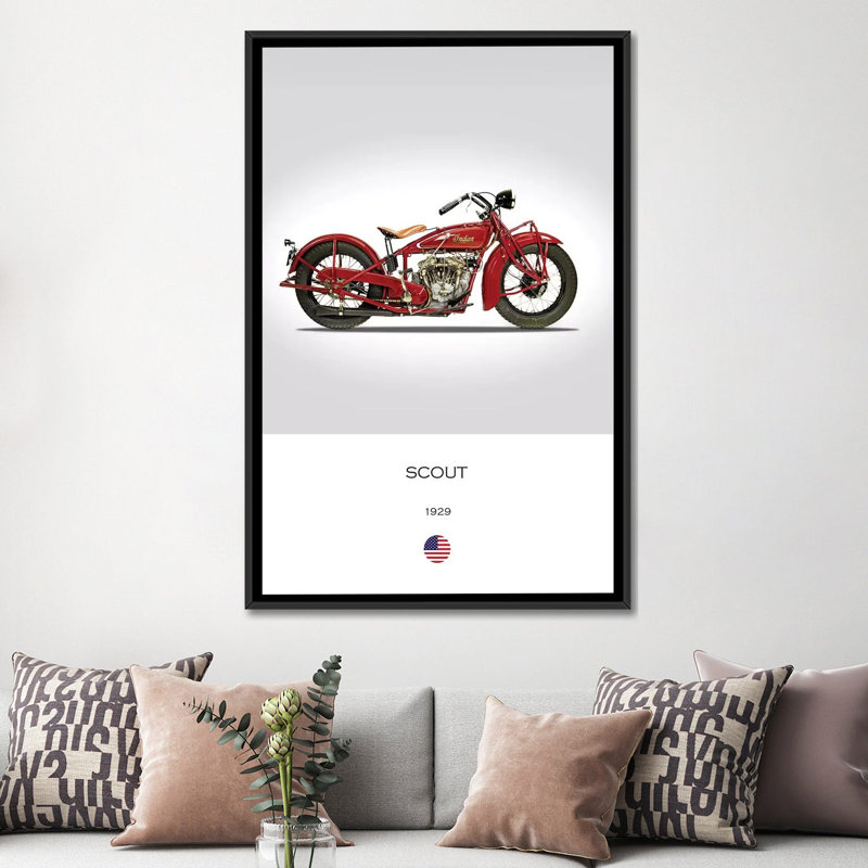 «1929 Indian Scout 101 Moto», impression sur toile, H 60 po x l 40po x P 1,5 po, Toile avec cadre noir, Pas de tapis