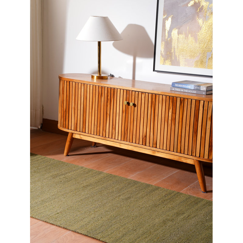 Alithea Hand Woven Flat Weave Kilim Wool Eco-Friendly Area Rugs - 2'6"x10', Hallway Runner, Plain Solid Design, Low Pile Handmade Area Rugs for Living Room, Bed Room