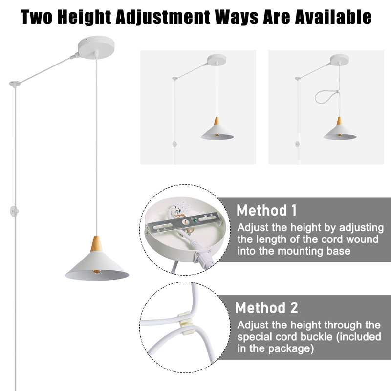 Luminaire suspendu suspendu moderne à cordon réglable en hauteur 10,2 po Modern