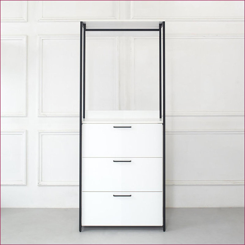 96 in. W White 3-Tower 7-Shelf Walk-In Closet System | Wood + Metal Frame | Freestanding