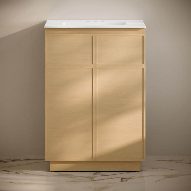 St. Tropez 24" Freestanding Bathroom Vanity In Green Oak With 3-Hole Centerset Sink Top, Brown, White, 4" Centers