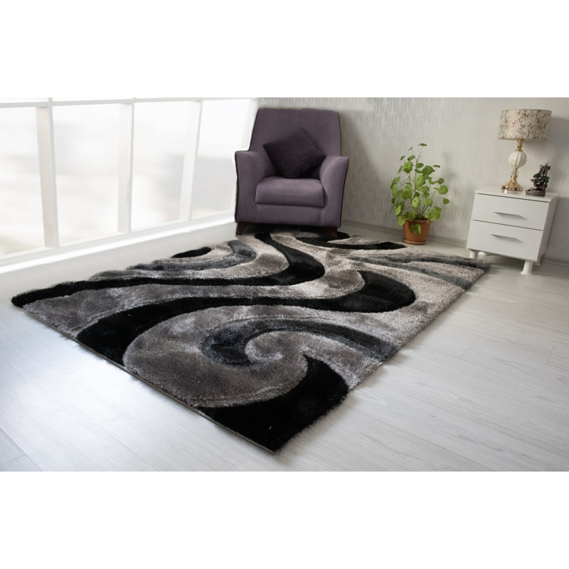 Tapis noir / gris en polyester Denooyer, Rectangle 5 pi x 7 pi