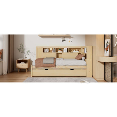 Lit de jour en bois luxueux avec rangement et port USB, améliorant le confort de la chambre à coucher