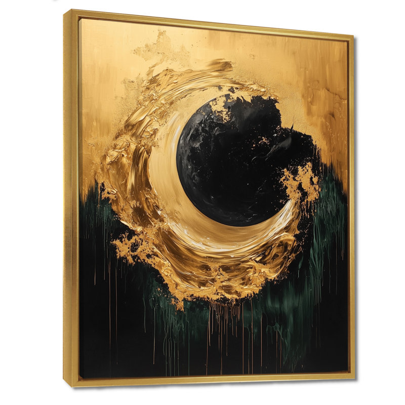 «Black Gold Modern Eclipse Moon», reproduction sur toile encadrée moderne, H 20 po x l 12 po, Doré