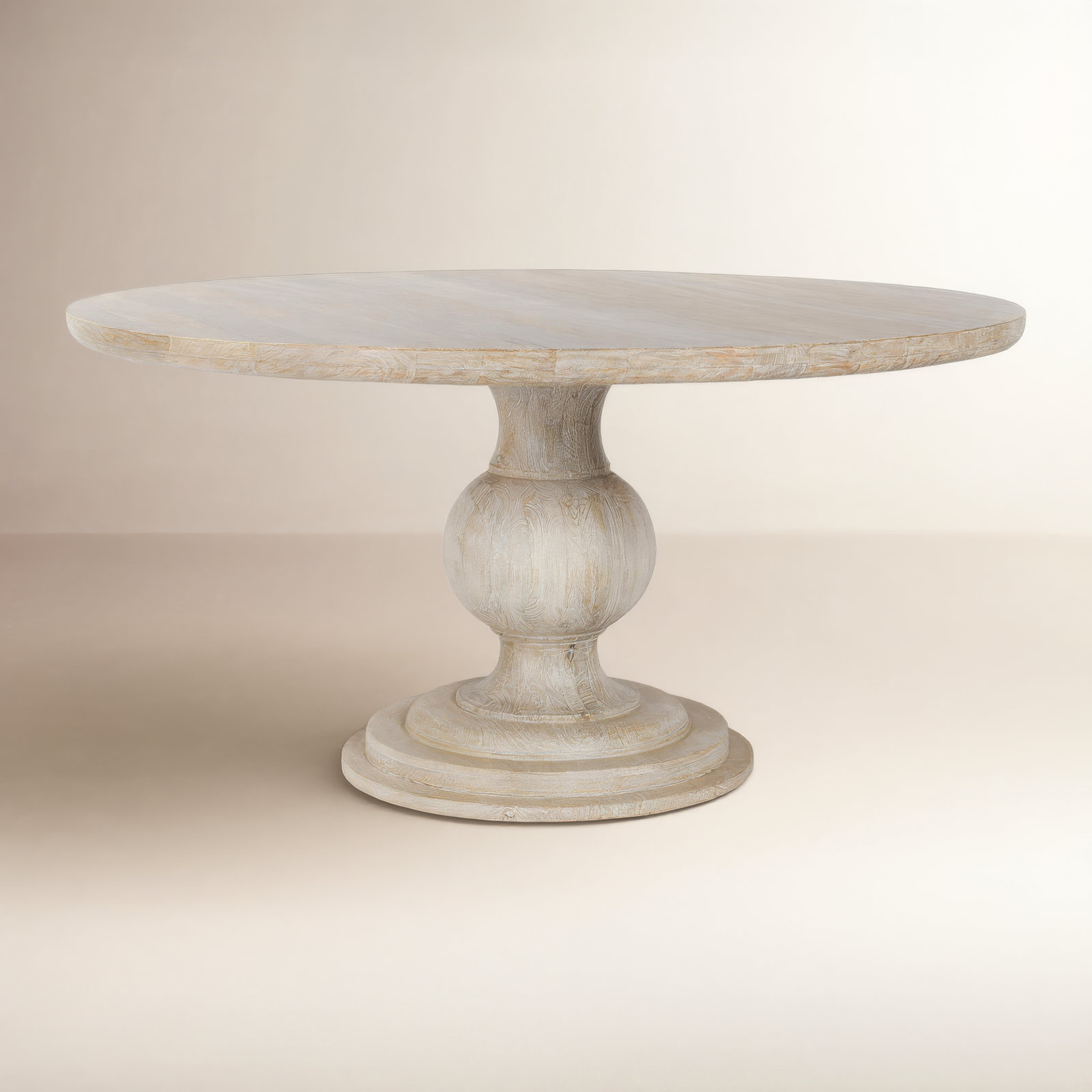 Kimble Round Solid Wood Dining Table, White Washed