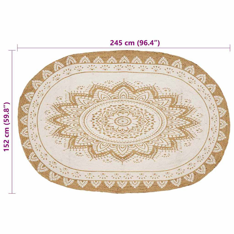 Oval Linen Hand Hooked Area Rug, Oval 152 x 245 cm