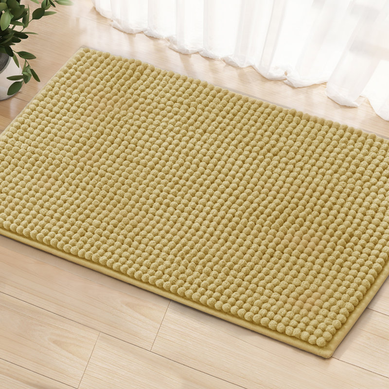Tapis pour salle de bain Azriah Luxury Chenille, L 16 po x L 24 po, Jaune/beige