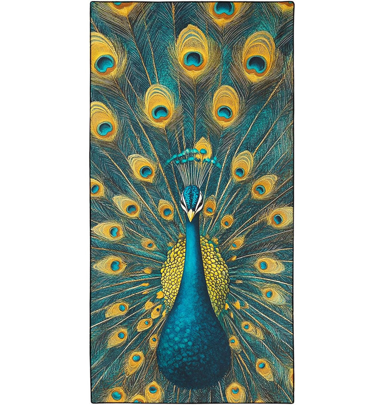 Serviette de plage Peacock surdimensionnée 30 po x 63 po, imprimé animal de plumes de paon, serviettes en microfibre à séchage rapide sans sable pour le yoga