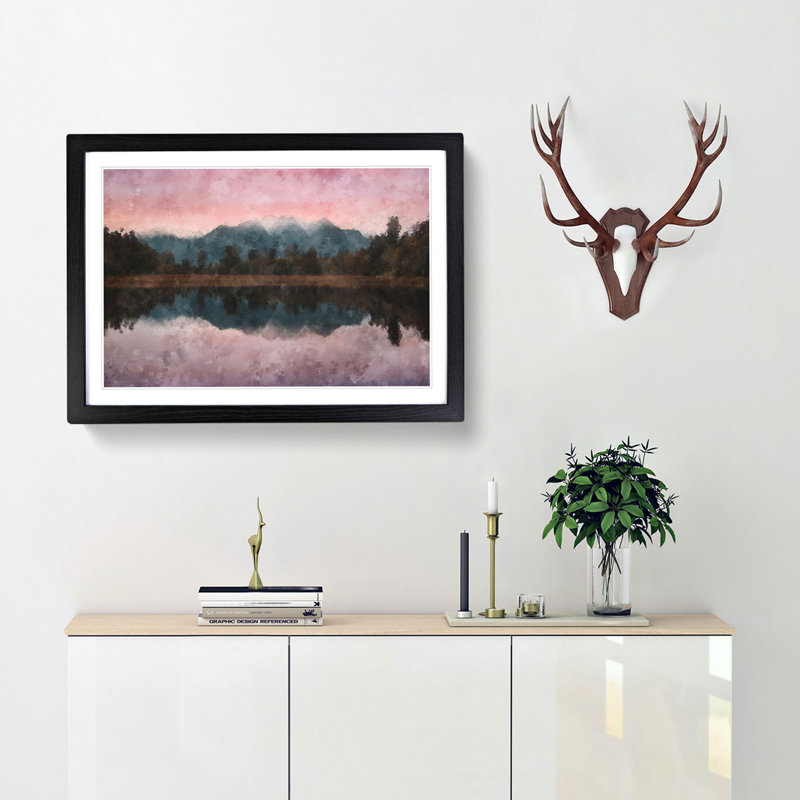 Reflection of the Mountains - Framed Print, 62cm H x 87cm W x 2cm D, Black Framed