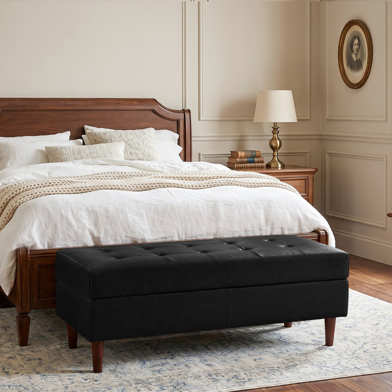 Faux Leather Upholstered Bench, Black