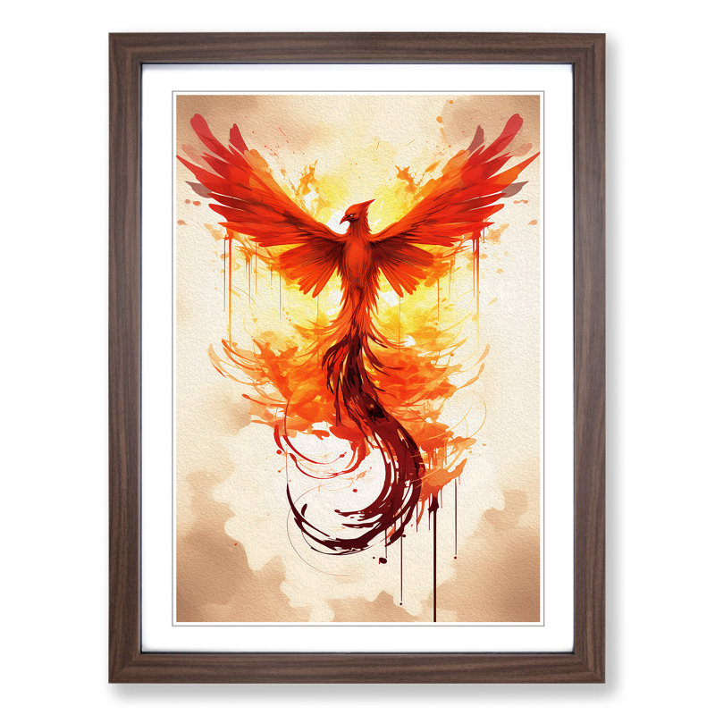 Phoenix Minimalism No.2 - Single Picture Frame Print on Wood, 64cm H x 46cm W x 2cm D, Walnut