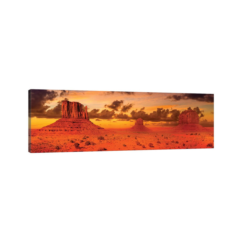 Gorgeous Monument Valley In The Evening by Melanie Viola - Panoramic Print on Canvas, Wrapped Canvas