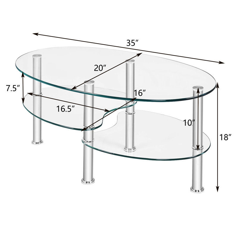 Table basse à 4 pieds avec rangement Siguna, Transparent