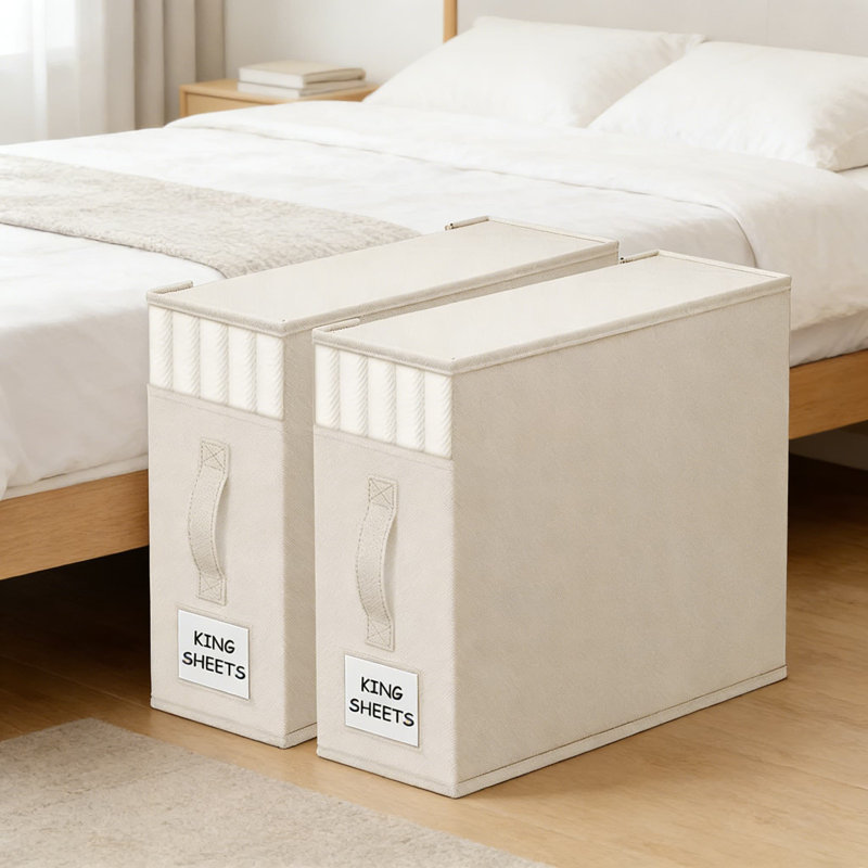 Organisateurs de rangement pour draps et linge, lot de 2 bacs pliables en tissu avec fenêtre transparente et étiquettes pour l'organisation de garde-robe, armoire et garde-robe