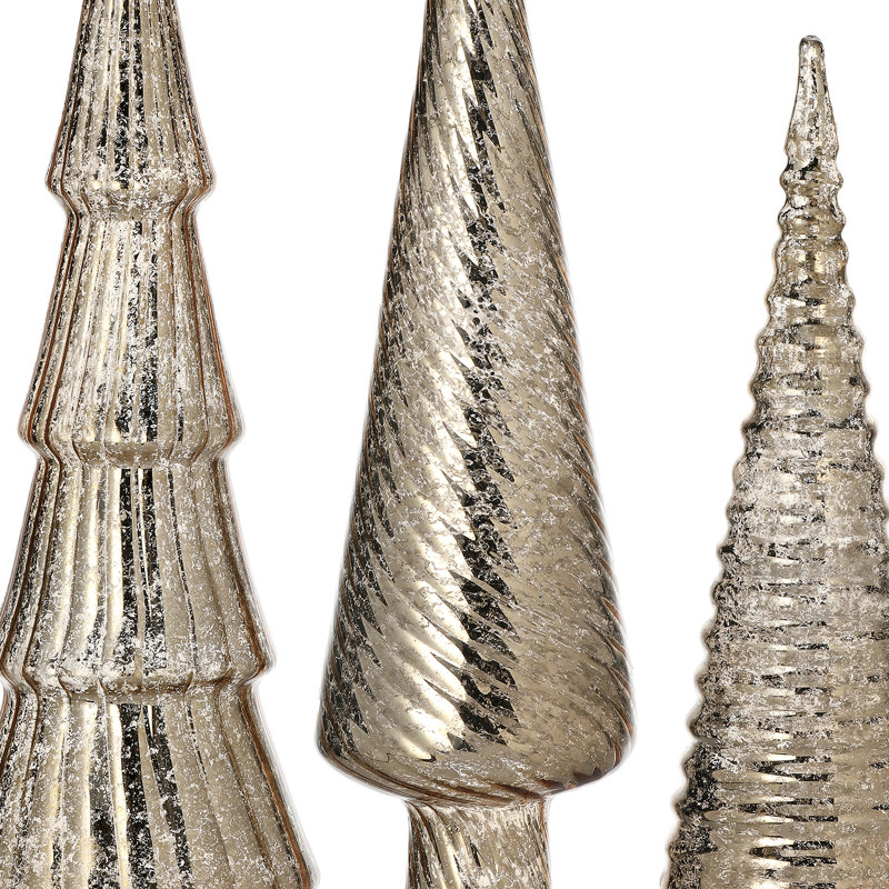 Glyndia 12/15/18" Mercury Glass Tree Trio Set of 3, Champagne