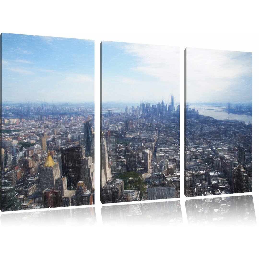 3-tlg. Leinwandbilder-Set „New York City Panorama“, Grafikdruck