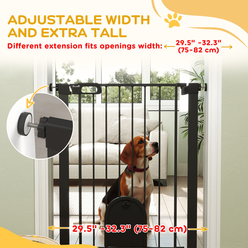 Barrière extra large pour animaux avec petite porte , Noir, H 35,4 po x l 32,3 po x P 0,8 po