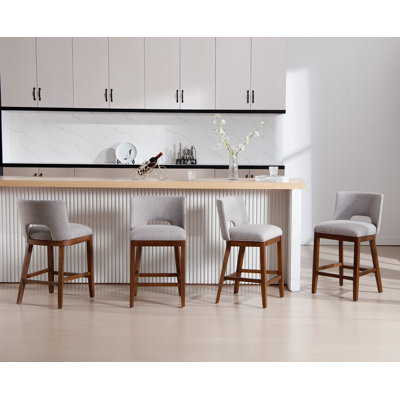 Upholstered Farmhouse Bar Stools, 26" Counter Barstools With Wood Legs For Kitchen Island/Breakfast Bar/Home Pub