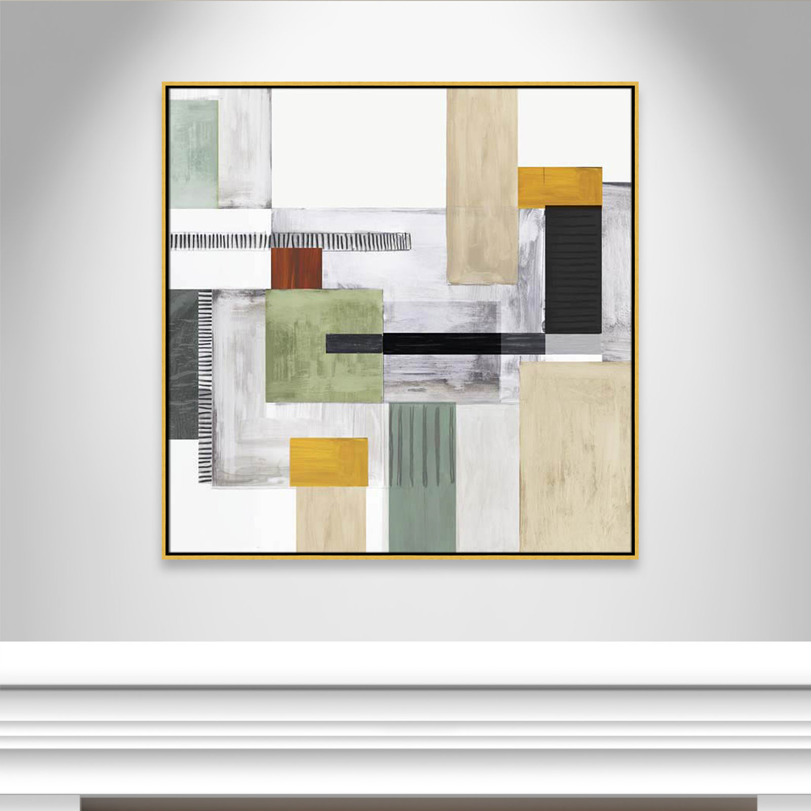 Playful Blocks, Gold Floater Framed, 41.5" H x 41.5" W x 2" D