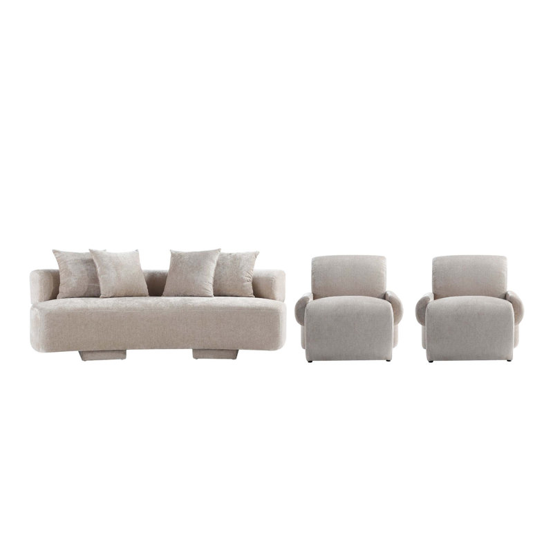 Giovedi 3-Piece Modern Chenille 90.6" Sofa and 2 Accent Chairs Set, Giovedi Beige Chenille