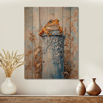 Frogs Serenity By The Lake II - Frog Animal Wood Wall Decor On Natural Pine Wood