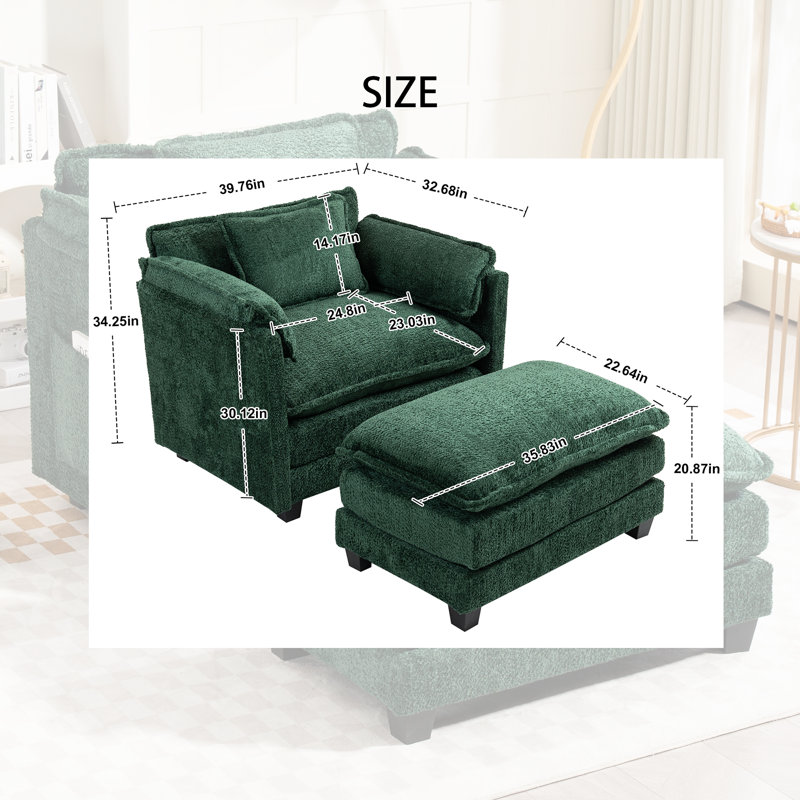   Lit de jour convertible 55 po avec repose-pieds Boucle, méridienne moderne surdimensionnée, Vert