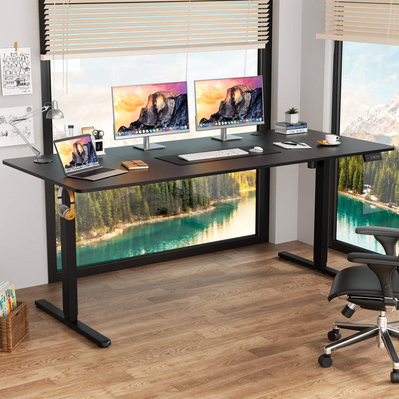 Bureau debout réglable électrique Oishee, Noir, noir, noir, noir, 46,5 po H x 70,9 po L x 31,5 po po