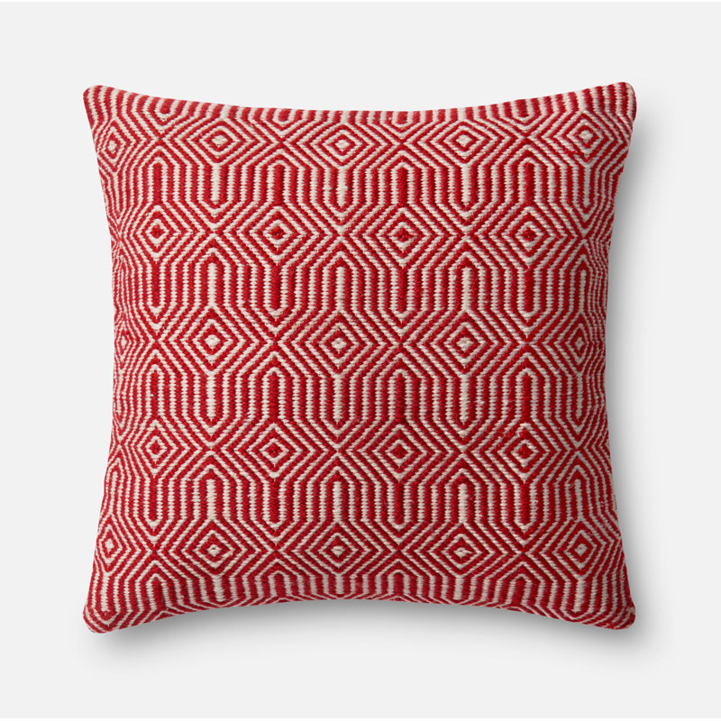Red and Ivory Embroidered 22" Square Pillow Cover
