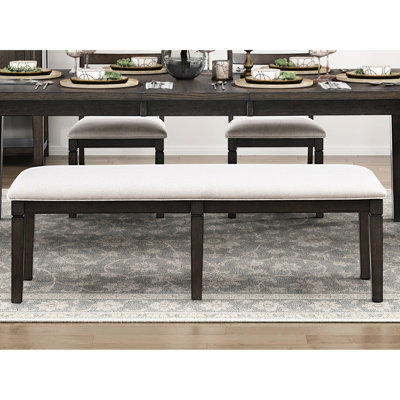 Banc de salle à manger sophistiqué en bois foncé avec siège beige texturé doux, capacité de 250 lb, pour recevoir des invités Largeur de siège classique de 58 po, discussions de groupe