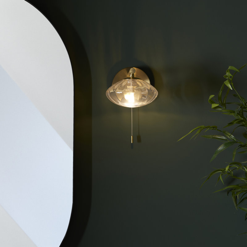 Mobias 1-Light Bathroom Wall Light, Satin Brass Plate, Clear