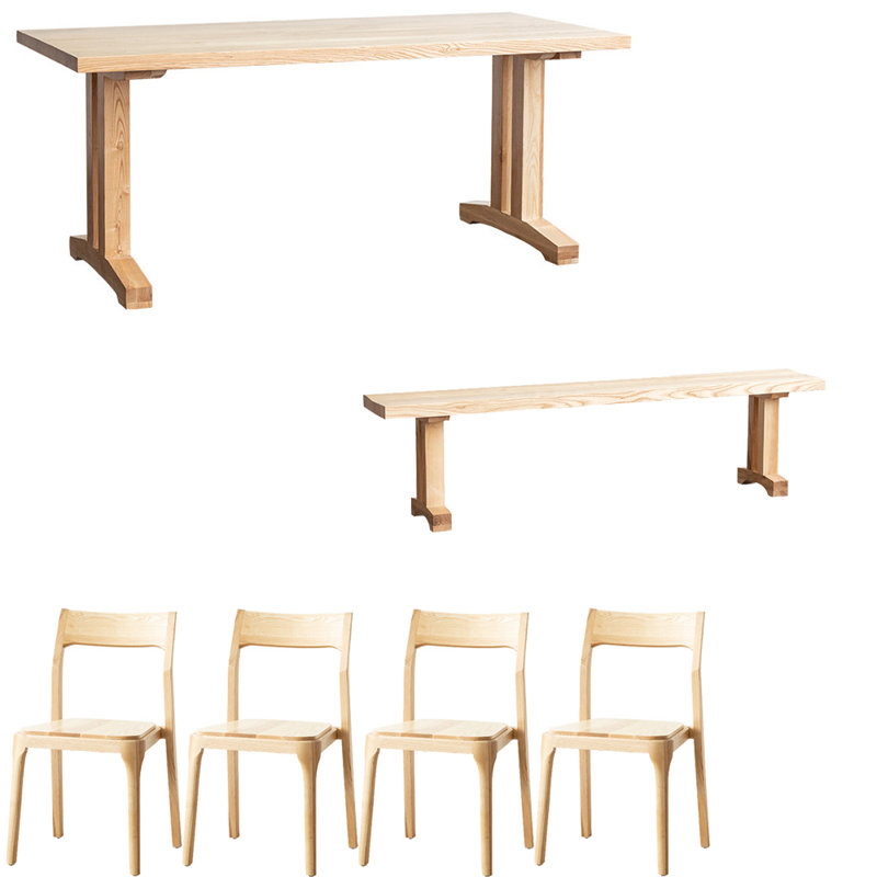 Ensemble de table rectangulaire moderne et simple en bois massif, H 29,5 po x L 70,8 po x l 31,4 po, 6